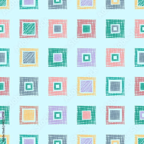 Seamless vector geometrical pattern with rhombus, squares. endless background with hand drawn textured geometric figures. Pastel Graphic illustration Template for wrapping, web backgrounds, wallpaper
