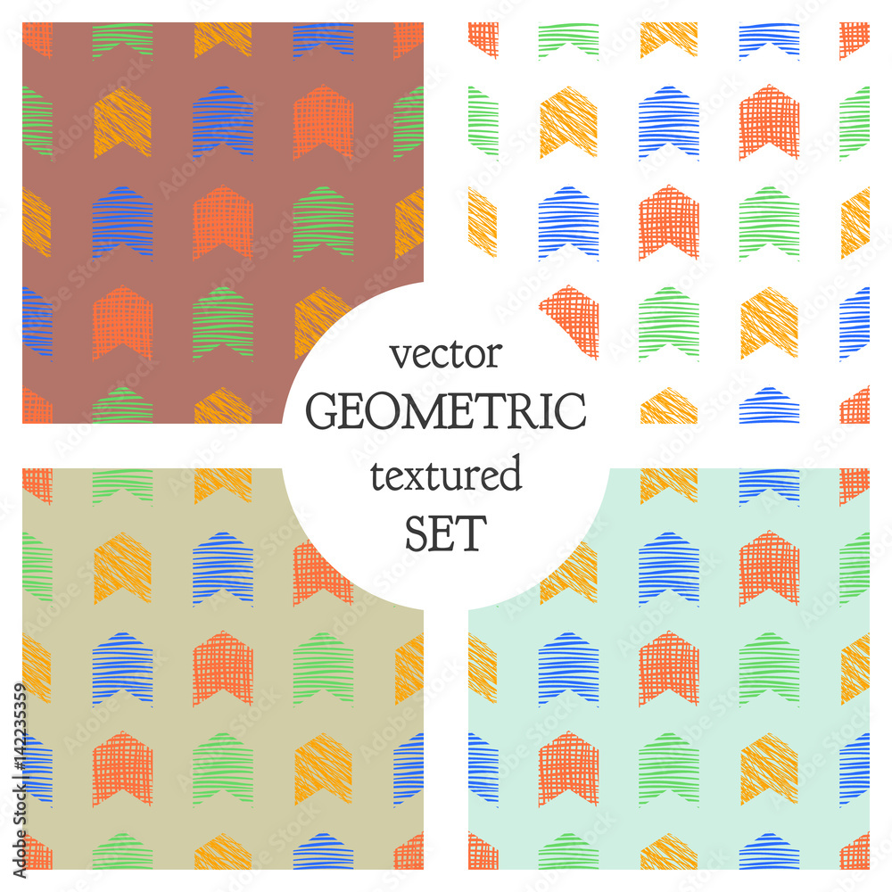 Set of seamless vector geometrical patterns with rectangles. pastel endless background with hand drawn textured geometric figures. Graphic vector illustration