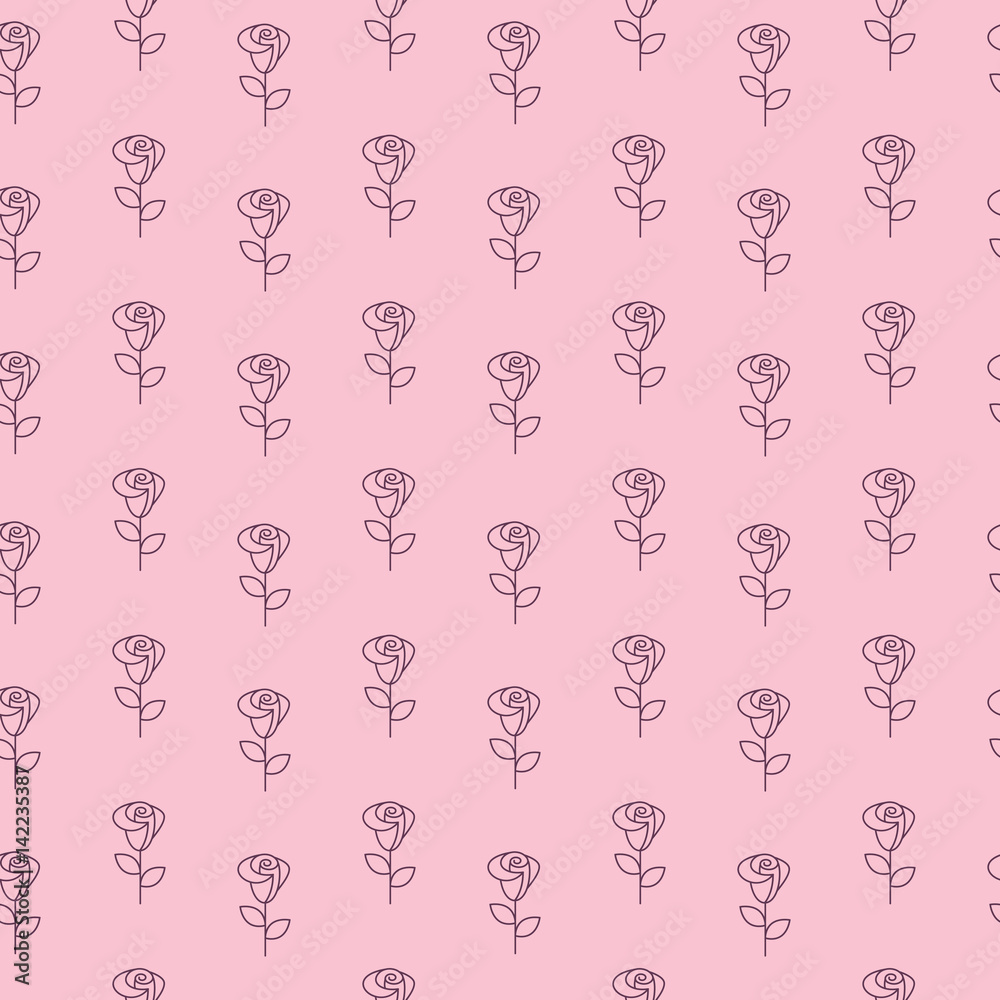 Cute simple seamless pattern with line roses.