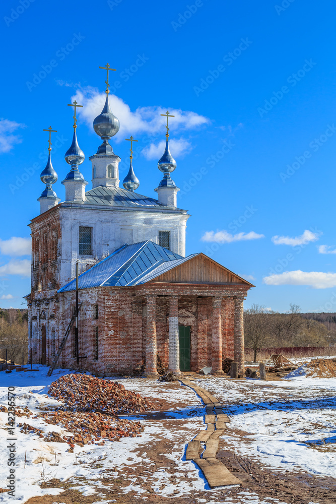 Repair of the temple in a Russian village