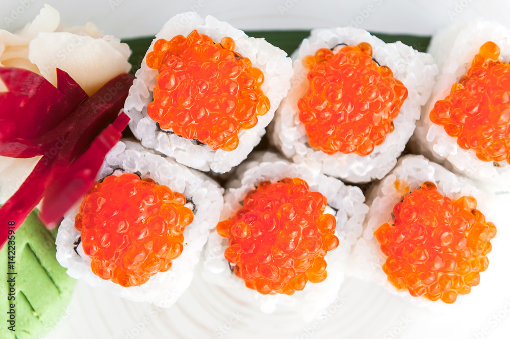 Japanese sushi on a white plate Japanese sushi on a white plate