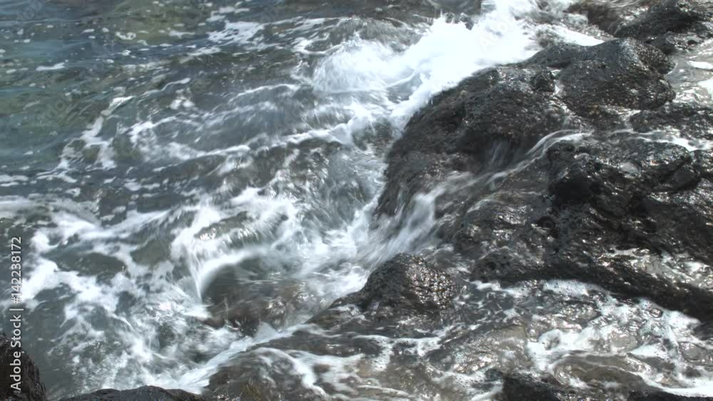 Rocky Coast. Waves Moving Diagonally. Close-up