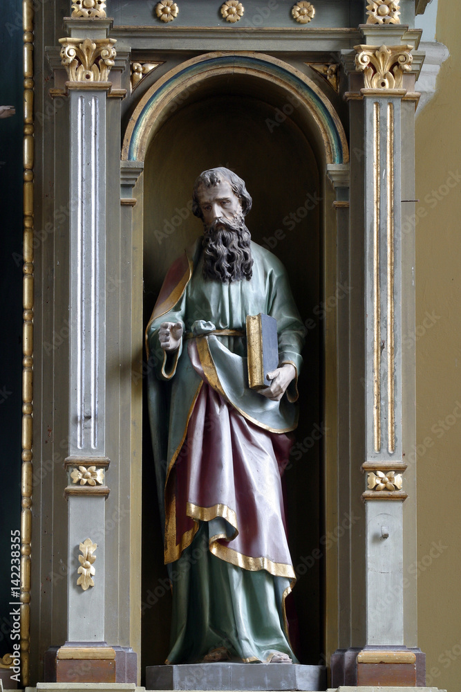 Saint Joseph holding baby Jesus statue at the altar in the Parish Church of Saint Joseph in Sisljavic, Croatia on August 23, 2011.