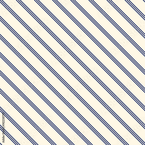 Blue diagonal stripes abstract background. Thin slanting line wallpaper. Seamless pattern with simple classic motif.