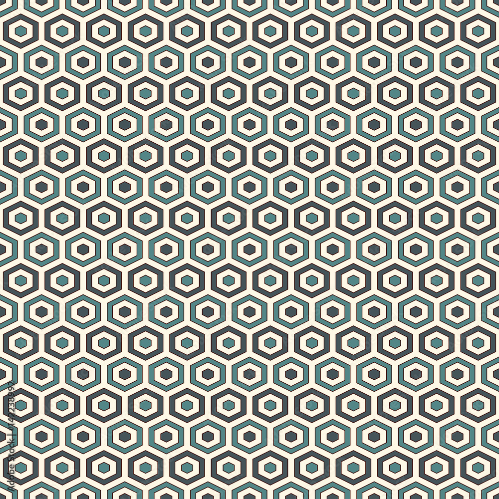Honeycomb background. Blue colors repeated hexagon tiles wallpaper. Seamless pattern with classic geometric ornament.