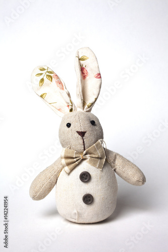 Cute bunny doll over a white background