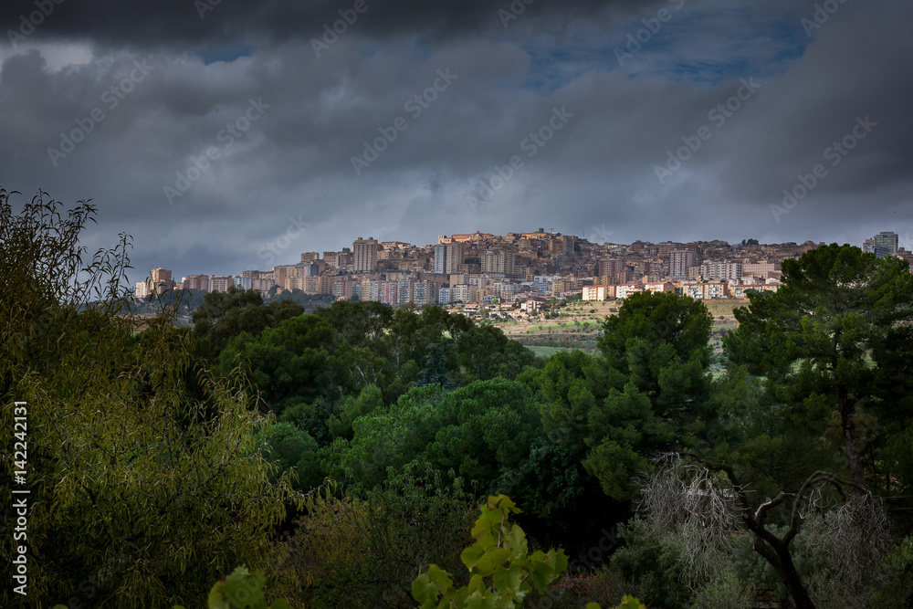 Agrigento, Italy - October 15, 2009: view of Agrigento from Valley of the Temples