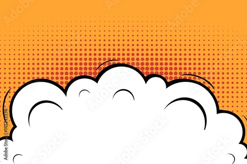 Abstract creative concept vector comic pop art style blank, layout template with clouds beams and isolated dots background. For sale banner, empty speech bubble set, illustration halftone book design.