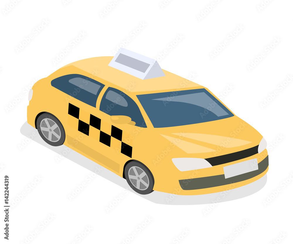 Isometric flat 3D isolated concept vector taxi transport service.
