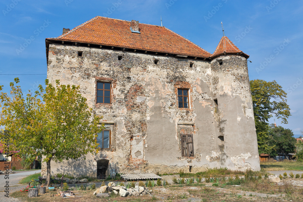 Abandoned medieval castle Saint Miklosh, Chinadievo, Western Ukraine.