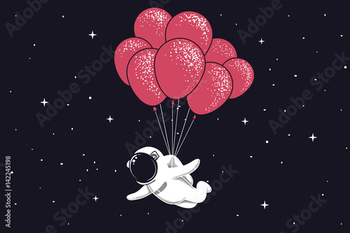 spaceman fly with many balloons