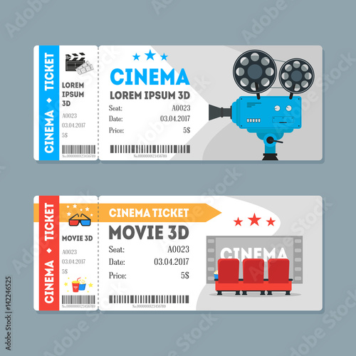 Cartoon Cinema Tickets Big Set. Vector