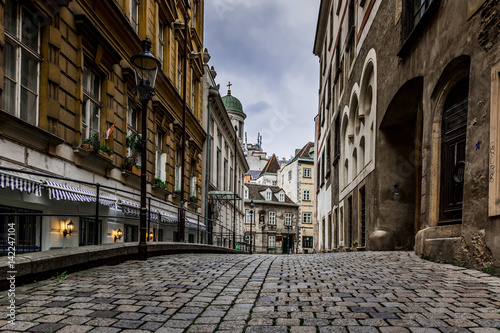 Vienna Old greek street paved with stones and medieval architecture