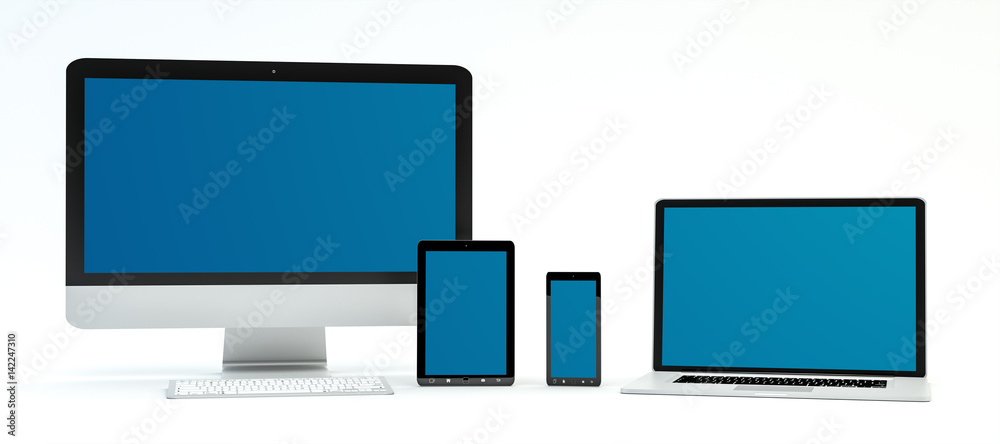 Modern computer laptop mobile phone and tablet 3D rendering Modern computer laptop mobile phone and tablet 3D rendering