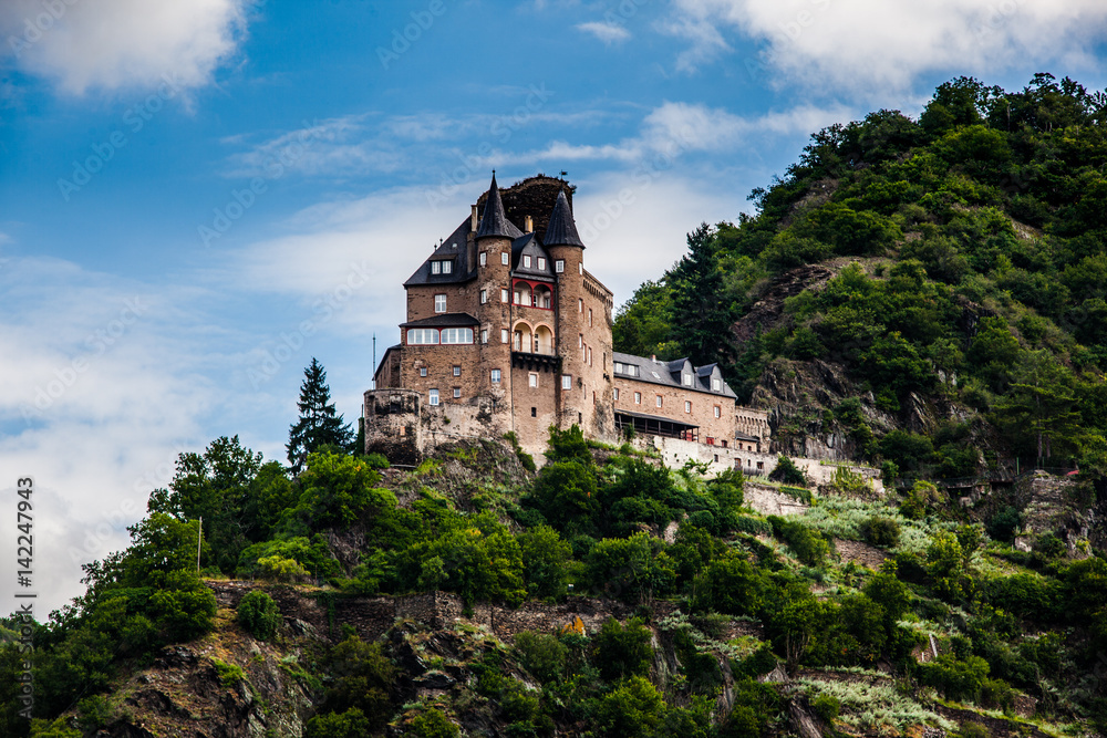 An old castle in the hillside on the Rhine