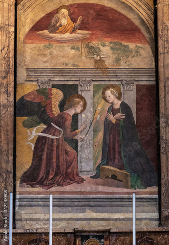 ROME, ITALY - SEPTEMBER 11, 2016: Pantheon in Rome, Italy. Melozzo da Forl The Annunciation.