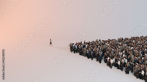single woman leading group of people 3d illustration