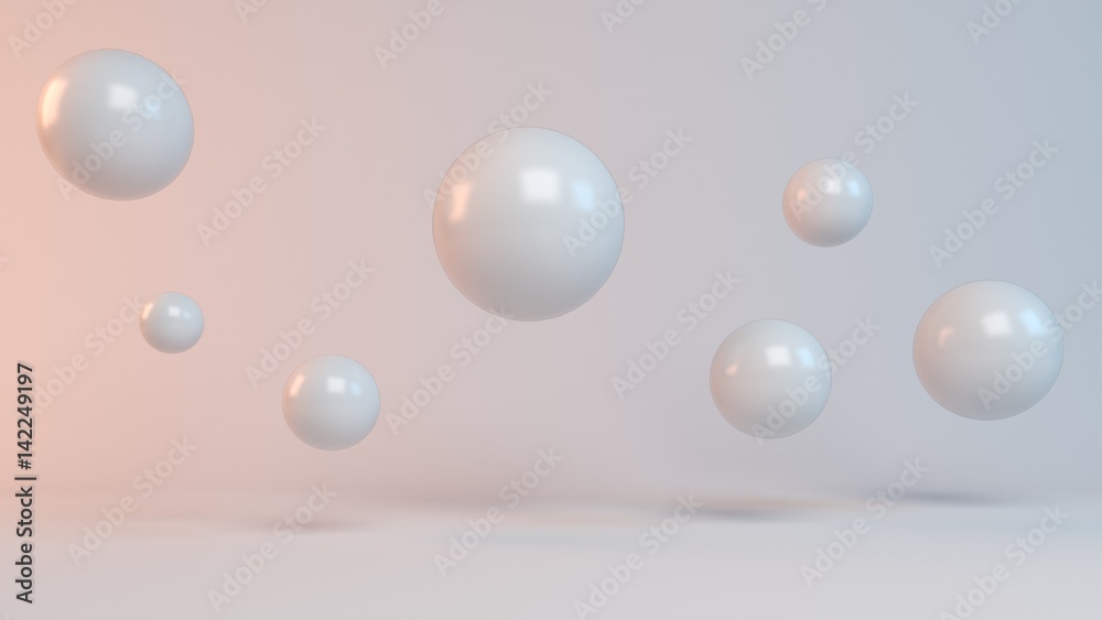 3d rendering of white flying balls 3d rendering of white flying balls