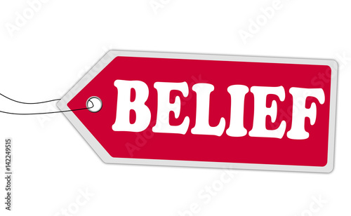 BELIEF price tag red on white