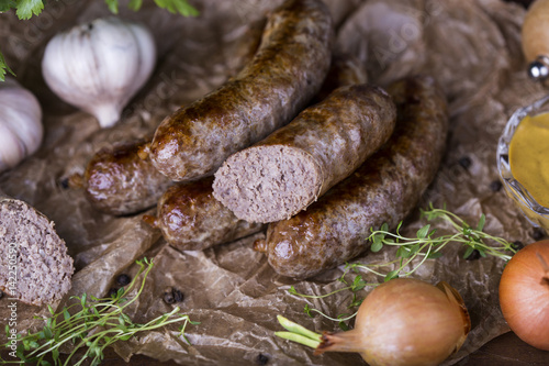 Homemade sausage of beef and venison