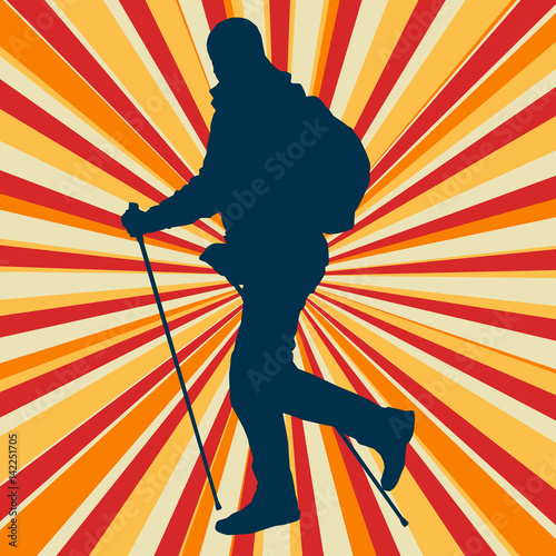 Nordic walking man vector abstract background