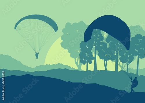 Paragliding jump landscape vector background for poster