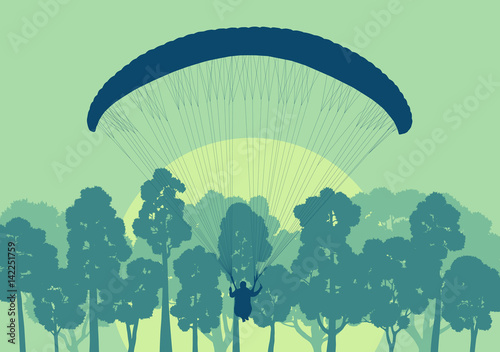 Paragliding jump landscape vector background for poster