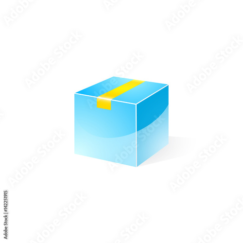 Blue Gloss Delivery Box with Yellow Tape © YF Arts