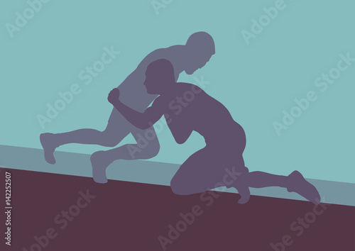 Wrestling active men fight action greek roman sport silhouette vector abstract