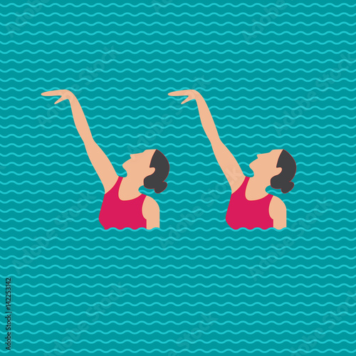 set of vector elements in the womens synchronised swimming illustration in flat style isolated on white background.