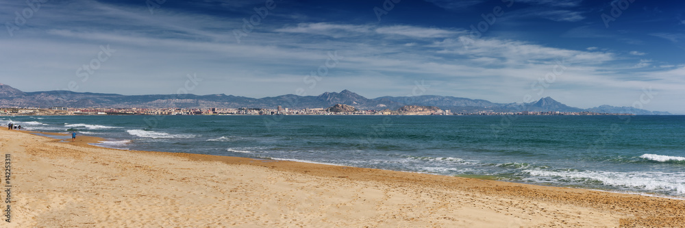 High resolution panoramic view of Alicante coastline in Southern Spain