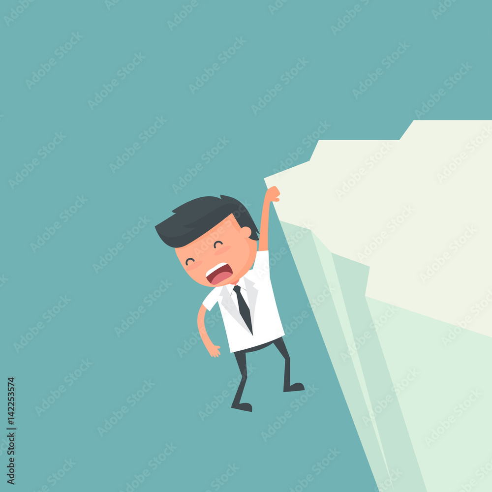 Businessman danger on cliff. Concept of business risk. Vector illustration.