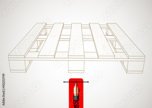Vector pallet outline sketch illustration with wooden texture
