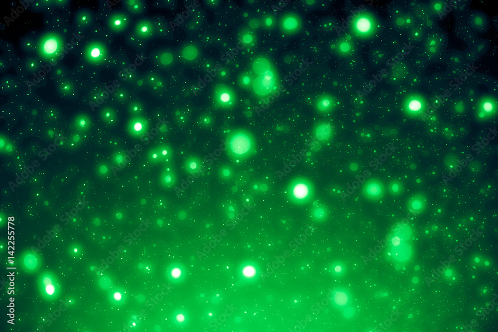 Green abstract background. Bokeh or round defocused particles or glitter lights Green abstract background. Bokeh or round defocused particles or glitter lights