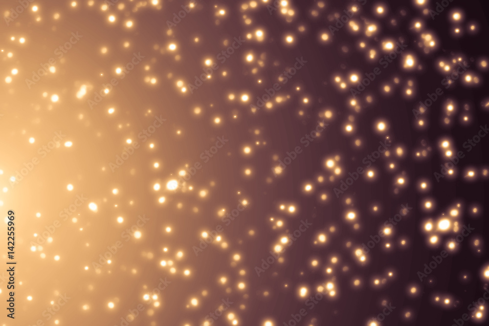 Golden abstract sparkles or glitter lights. Festive gold background. Defocused circles bokeh or particles. Template for design Golden abstract sparkles or glitter lights. Festive gold background. Defocused circles bokeh or particles. Template for design