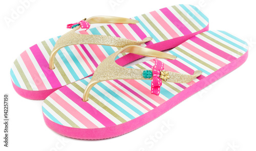 Summer striped slippers isolated