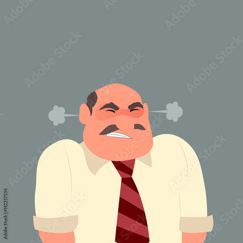 Illustration of an angry business man. Businessman stressful. Emoticon, emoji, facial expression. Flat style vector illustration.