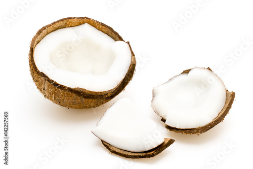 A half of a coconut on white