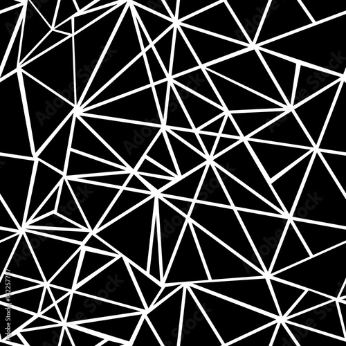 Vector Black and White Geometric Mosaic Triangles Repeat Seamless Pattern Background. Can Be Used For Fabric, Wallpaper, Stationery, Packaging.