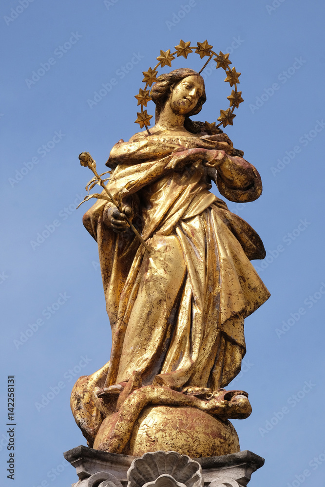 Virgin Mary statue, Plague column at Main Square of the city of Maribor in Slovenia