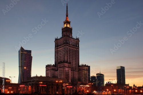 Night view at the Warsaw city, Poland