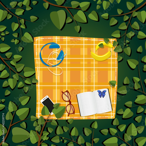 Picnic in nature with snacks, music and reading books