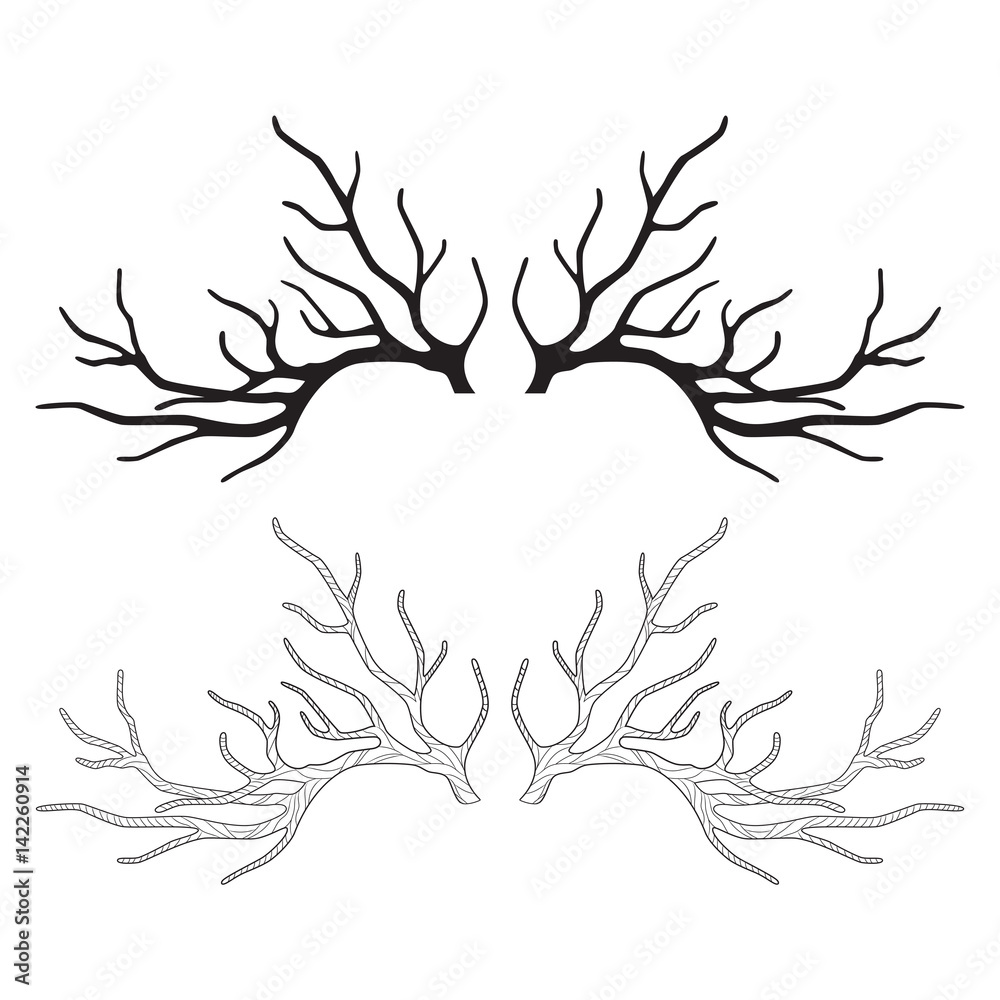 Deer antlers for your design, horns, graphic silhouette, vector illustration Deer antlers for your design, horns, graphic silhouette, vector illustration