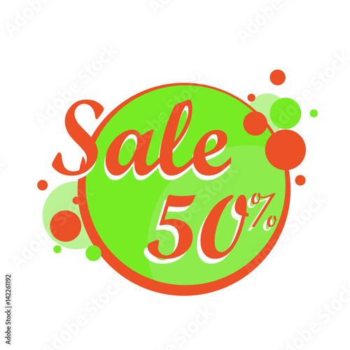 Colorfull Sale icon in a circle poster, banner. Big sale, clearance. 50 off. Vector illustration.