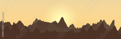 Abstract landscape design with mountains and rising sun Vector image