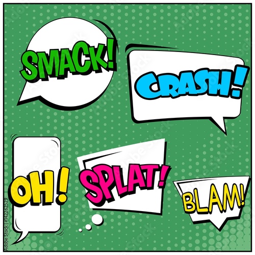 Abstract creative concept vector comic pop art style blank, layout template with clouds beams and isolated dots background. For sale banner, empty speech bubble set, illustration halftone book design.