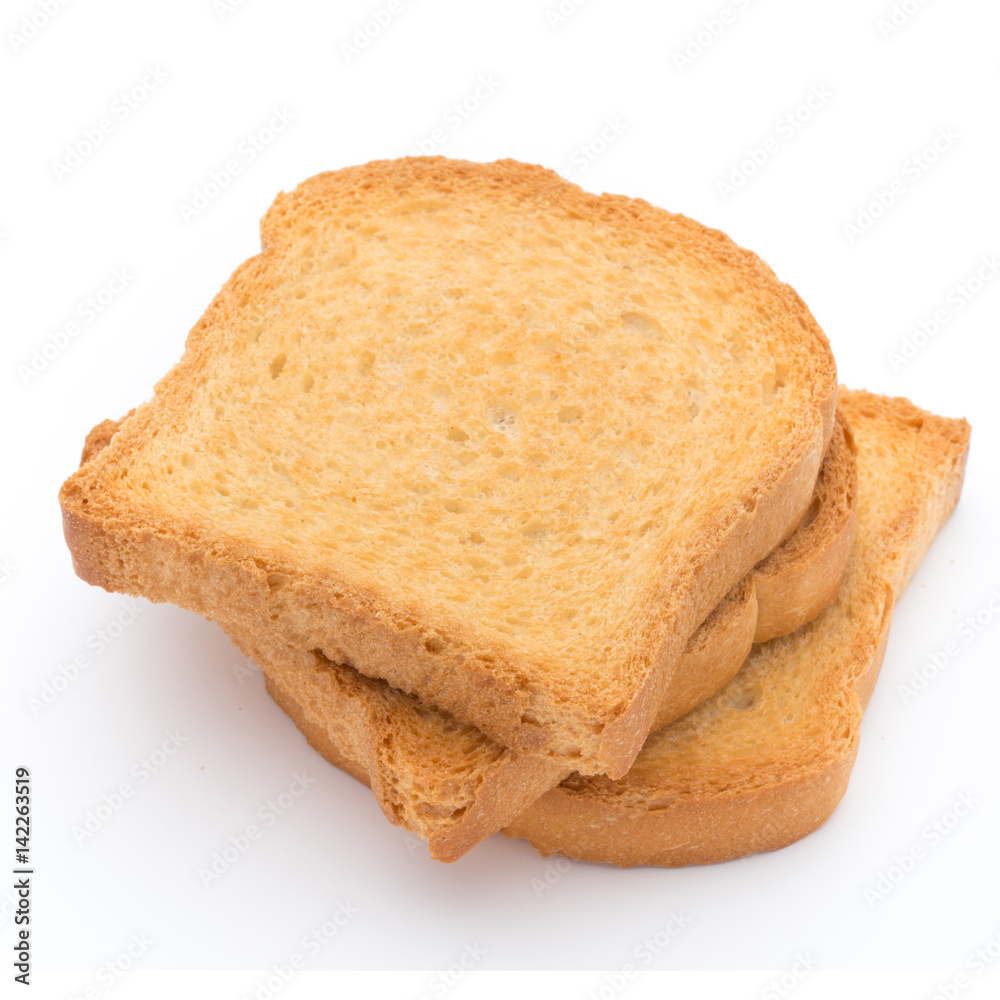 Slices of toast bread on wooden table, top view.