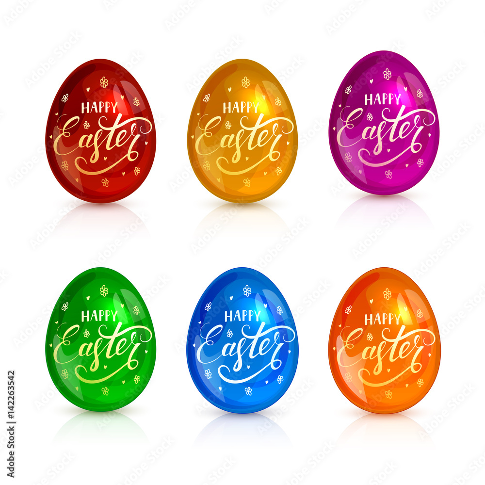 Obraz premium Set of decorative Easter eggs with letterings