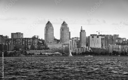 Towers twin on the river bank in city Dnipro