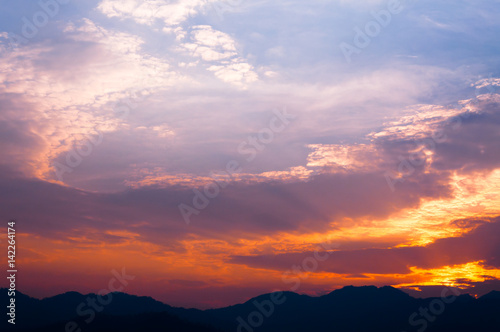 Sunset view landscape with layer mountain at north of Thailand